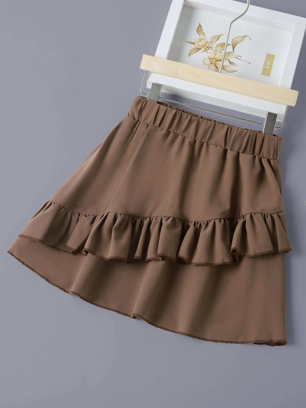 Girls Solid Ruffle Trim Skirt