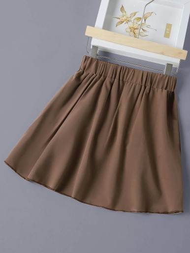 Girls Solid Ruffle Trim Skirt