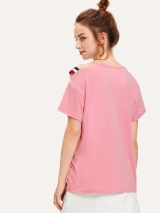 Cut Out Shoulder Letter Tee