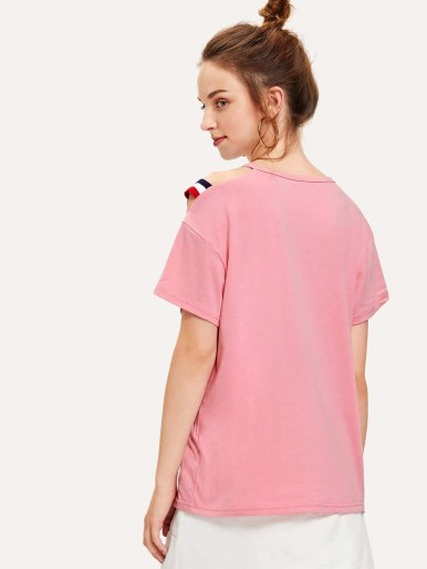 Cut Out Shoulder Letter Tee