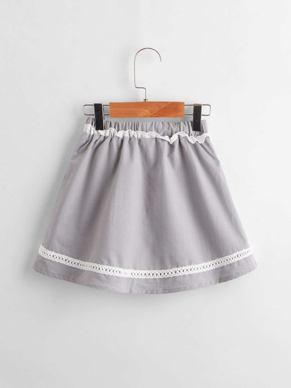 SHEIN Toddler Girls Guipure Lace Trim Pocket Patched Skirt