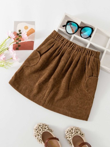 Toddler Girls Heart Patched Fake Button Corduroy Skirt