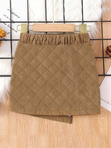 Toddler Girls Quilted Asymmetrical Hem Velvet Skirt