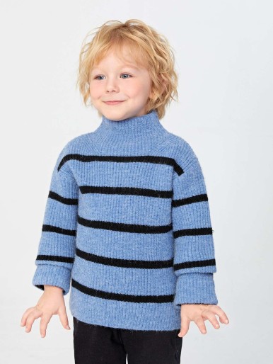 SHEIN Toddler Girls Striped Pattern Drop Shoulder Sweater