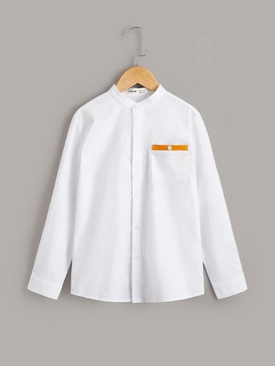 SHEIN Button Pocket Color Block Casual Shirt - Boy