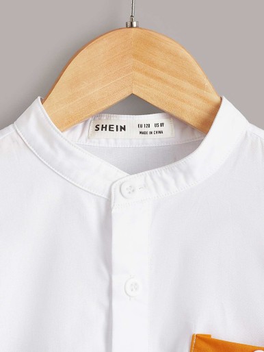 SHEIN Button Pocket Color Block Casual Shirt - Boy