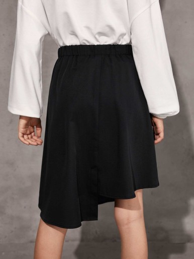 SHEIN Asymmetric Simple Button Casual Girl Skirt