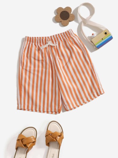 Girls Drawstring Waist Striped Shorts