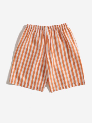 Girls Drawstring Waist Striped Shorts