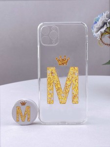 Letter Graphic Clear Phone Case With Stand-Out Phone Grip