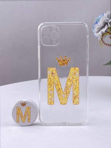 Letter Graphic Clear Phone Case With Stand-Out Phone Grip