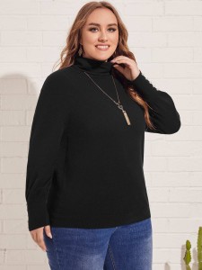 SHEIN Plus Button Detail Cuff High Neck Sweater