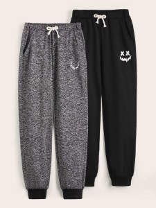 SHEIN Boys 2pcs Cartoon And Antler Print Tie Waist Sweatpants