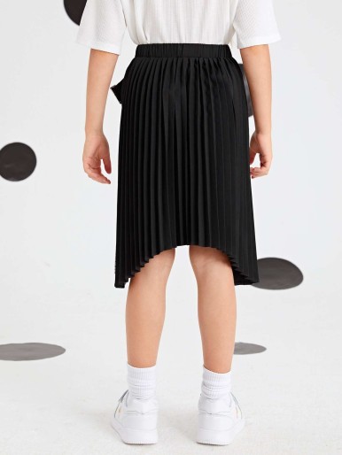 SHEIN Girls Buckle Belted Pleated Skirt