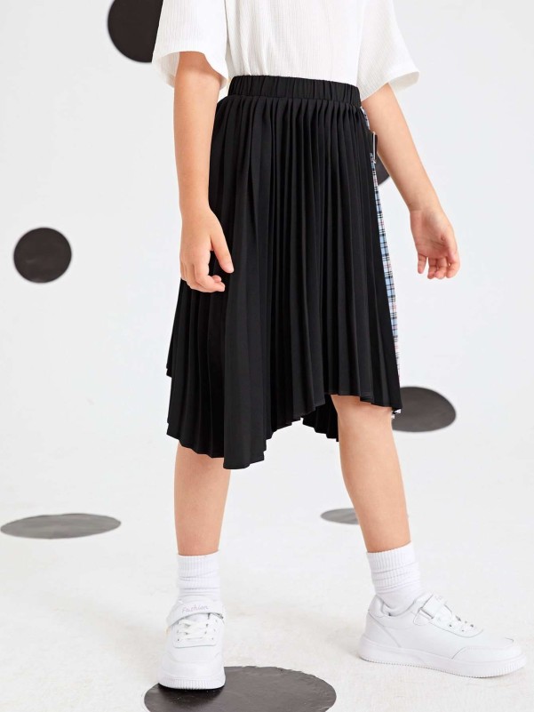 SHEIN Girls Buckle Belted Pleated Skirt