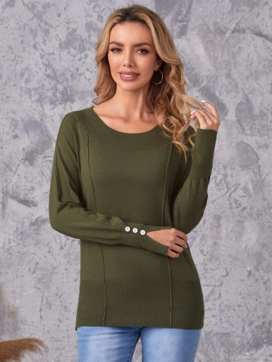 SHEIN Solid Raglan Sleeve Seam Sweater