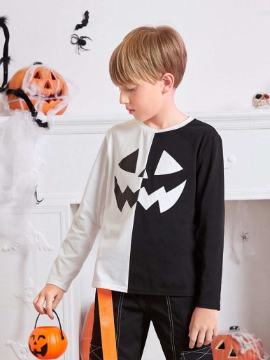 SHEIN Kids Two Tone Halloween Print T-shirt