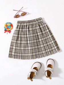 Elastic waist plaid skirt