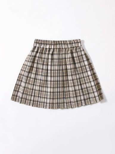 Elastic waist plaid skirt