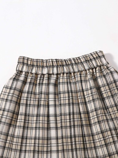 Elastic waist plaid skirt