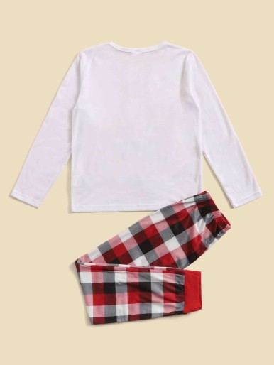 Boys 1pc Christmas Print Sleep Top & 1pc Plaid Sleep Pants