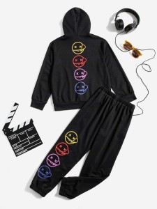 SHEIN Boys Cartoon Graphic Hoodie & Sweatpants Set