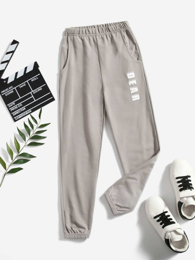 Boys Letter Graphic Elastic Waist Sweatpants