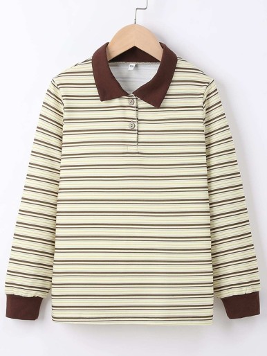 Boys Striped Contrast Collar Polo Shirt