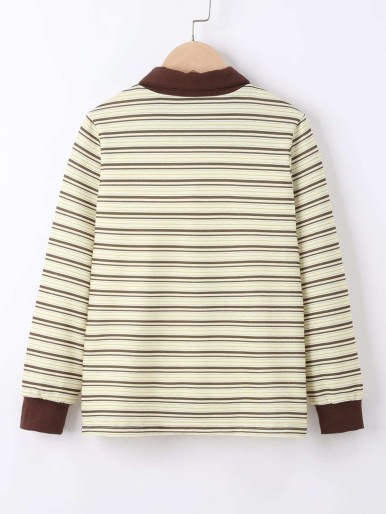 Boys Striped Contrast Collar Polo Shirt