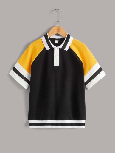SHEIN Boys Striped Raglan Sleeve Polo Shirt