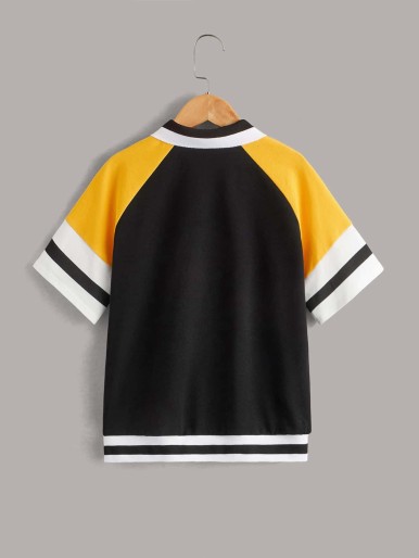 SHEIN Boys Striped Raglan Sleeve Polo Shirt