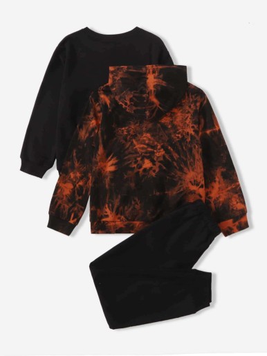 SHEIN Boys Tie Dye Patched Detail Pullover & Hoodie And Sweatpants