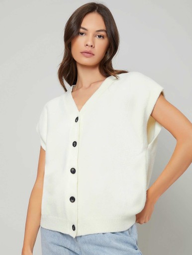 SHEIN Button Front Cap Sleeve Cardigan