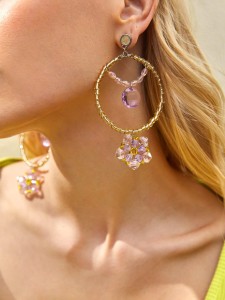 Crystal Flower Decor Beaded Drop Earrings