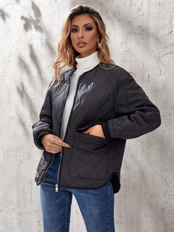 Flap Pocket Zip Up Onion Quilted Coat