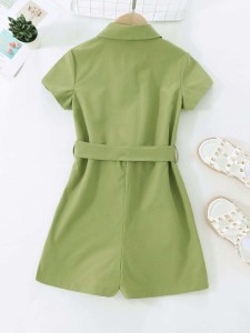 Girls Button Front Belted Romper