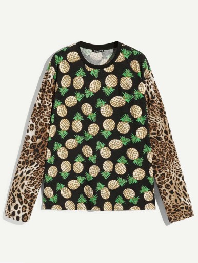 Men Leopard and Pineapple Print Tee