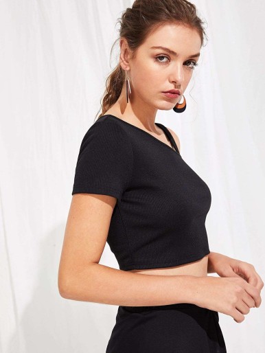 Open Shoulder Solid Crop Top