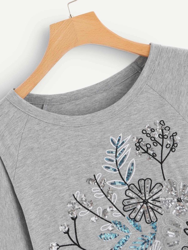 Plus Contrast Sequin Embroidery Tee