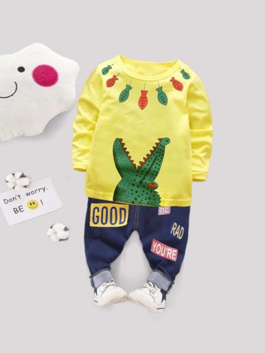 Toddler Boys Animal & Letter Print Top With Pants