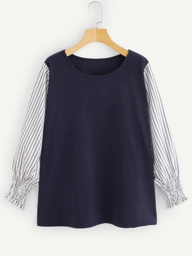 Plus Contrast Striped Sleeve Top