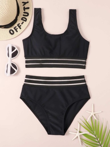 Girls Contrast Mesh Bikini Swimsuit