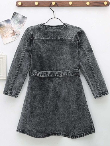 Girls Double Breasted Belted Denim Dress