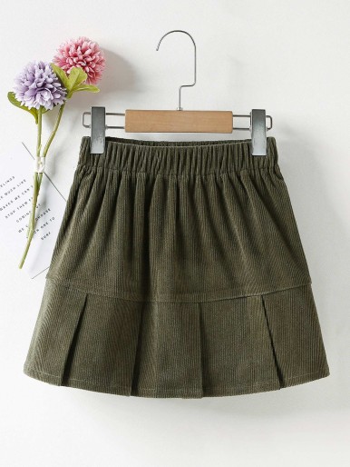 Girls Elastic Waist Pleated Corduroy Skirt