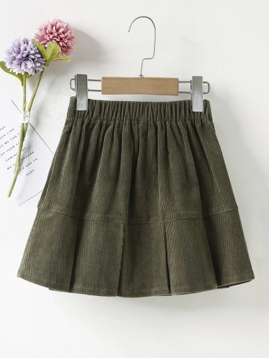 Girls Elastic Waist Pleated Corduroy Skirt