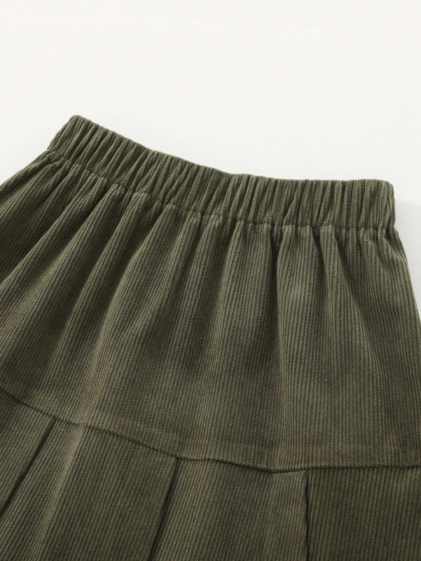 Girls Elastic Waist Pleated Corduroy Skirt