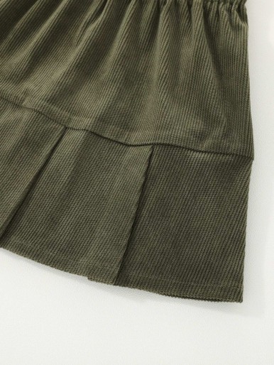 Girls Elastic Waist Pleated Corduroy Skirt