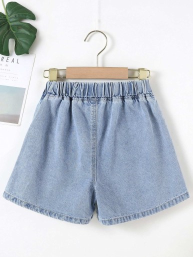 Girls Elastic Waist Slant Pocket Denim Shorts