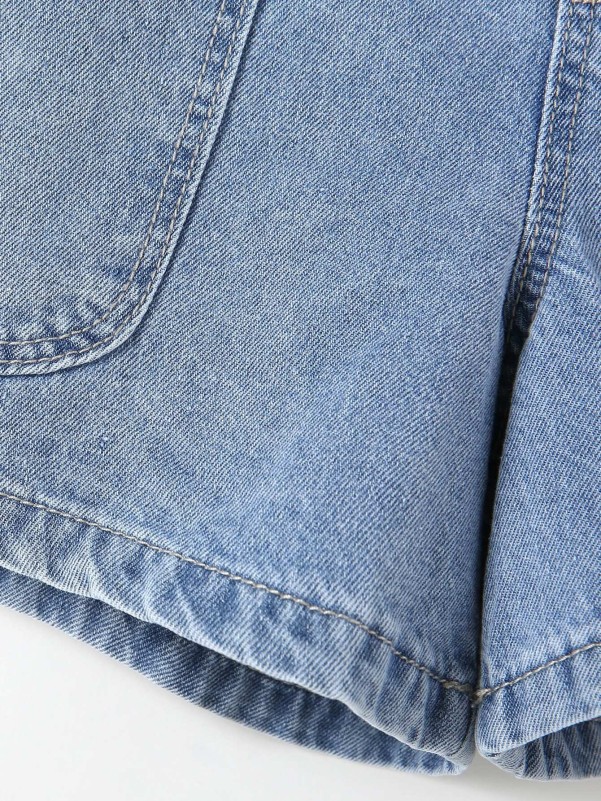 Girls Elastic Waist Slant Pocket Denim Shorts