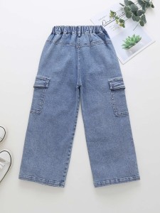 Girls Flap Detail Washed Cargo Jeans